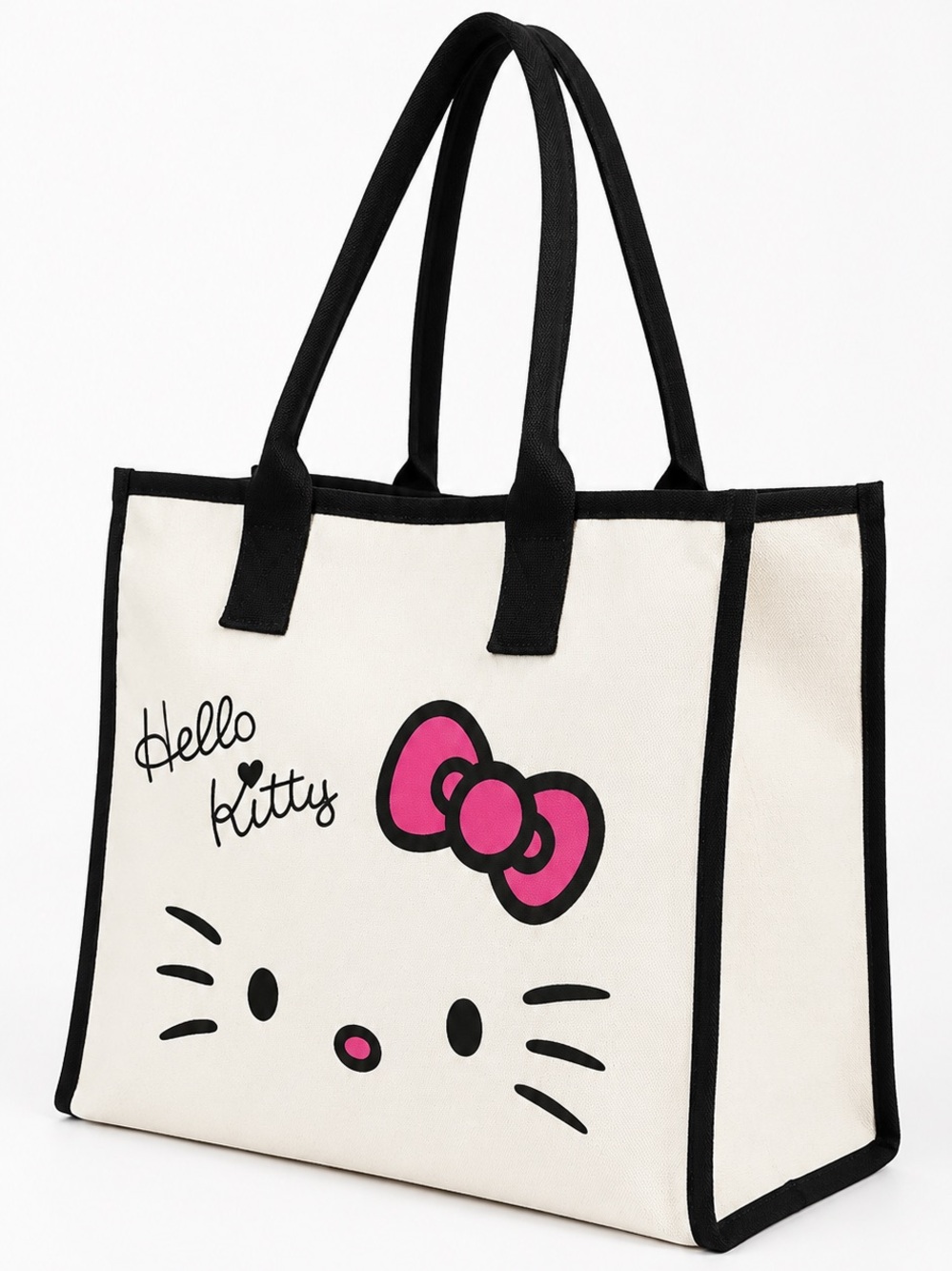 NIP Sanrio Hello Kitty Large Canvas Tote Bag Black Trim Pink Bow - Picture 6 of 6